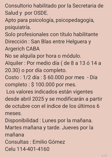 Alquiler De Consultorio Psicológico Villa Del Parque