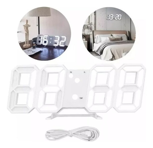 Reloj Digital Led Numero Despertador Escritorio Electronico Color Blanco