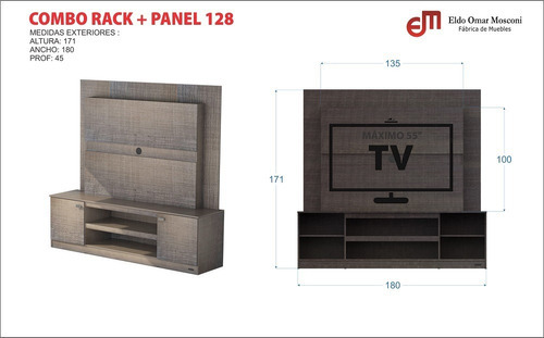 Mueble Para Tv Led Rack 128 180x45x55 Mosconi Color Tabaco