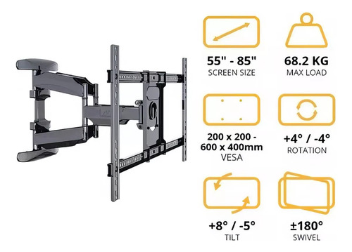 Brazo Articulado Base Tv Soporte Universal 55 A 85 Pulgadas