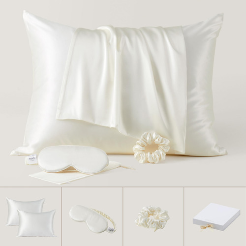 Fundas Para Almohada De Seda Antifaz Y Liga Blanco 51x91cm