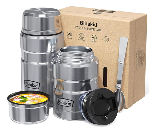 Kit De Termos Isotérmicos Bidakid, Plateado Acero Inoxidable