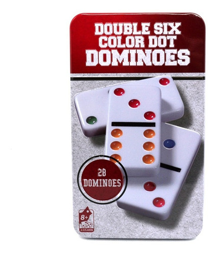Domino Caja Metálica 28 Piezas Puntos De Colores  