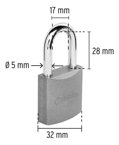 Imagen 2 de 10 de Candado De Hierro Gancho Largo 32mm Hermex + Llaves