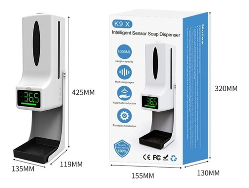 Imagen 7 de 10 de Dispenser Y Termómetro Inteligente K9x Con Trípode