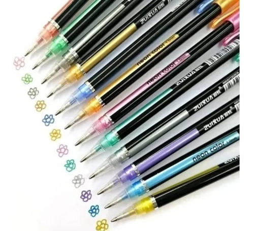 Lápices Gel Colores Metalizados Tinta Neón Bolígrafos Kawaii