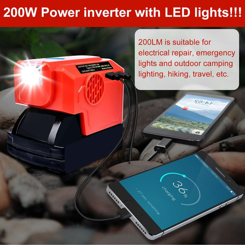 Inversor De Corriente Portátil De 200 W Compatible Con Bater