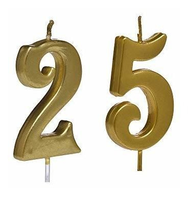 Velas De Cumpleaños Número 25 De Mmjj Gold, Decoración De Ta