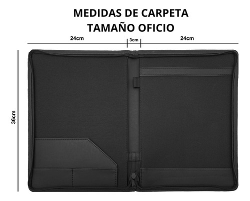 Carpeta Ejecutiva Con Cierre Tamaño Oficio Negro Mate Negro