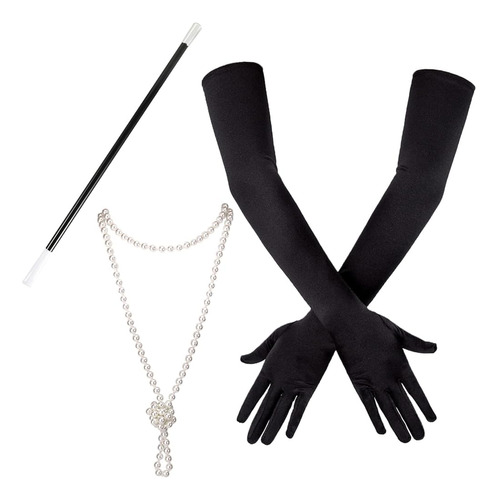 Luter 1 Set Collar De Perlas Guantes Negros Y Soporte De Plá