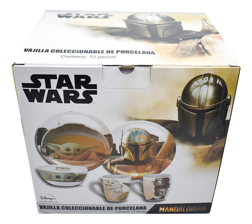 Vajilla Porcelana Mandalorian Baby Yoda Star Wars Disney 12p