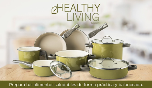 Imagen 8 de 10 de Batería De Cocina Cinsa Healthy Living Verde Olivo 10 Piezas