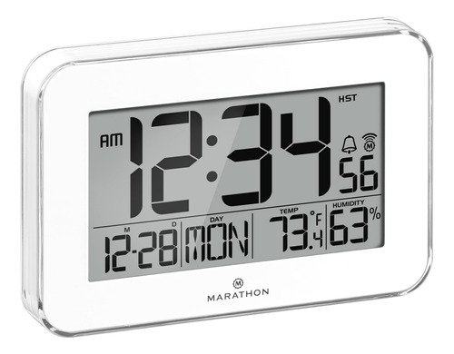 Reloj De Pared Atómico Con Marco De Cristal Marathon, Blanco