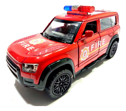 Auto Land Rover Defender Bombero Esc 1:38 Coleccion Metal Rojo