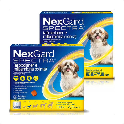 2 Nexgard Spectra 3,6 A 7,5kg Pulgas Carrapato Sarna Verme