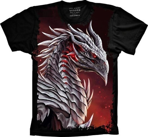 Camiseta  Adulto Unissex Preta Dragon Dragão Plus Size