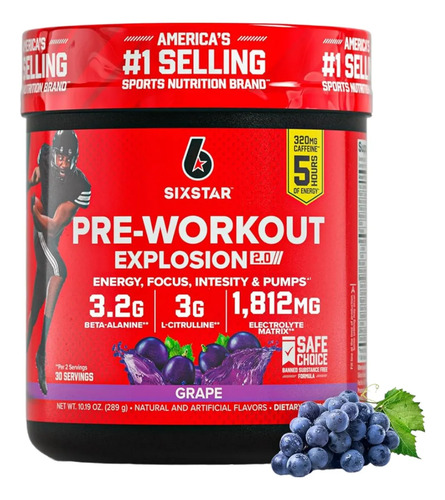 Pré-Treino Six Star Pre Treino Explosion 2.0 de Grape, 30 Doses