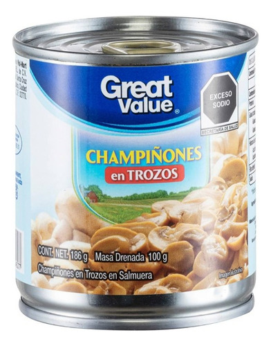 10 Pza Champiñones Great Value Trozos En Salmuera 186 G