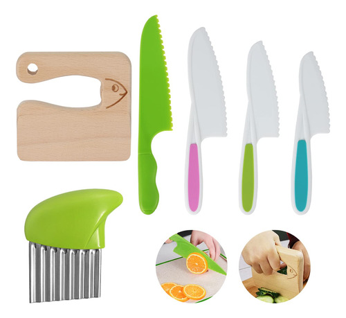 6 Cuchillos De Madera Para Ninos Para Cocinar, Cuchillos Seg