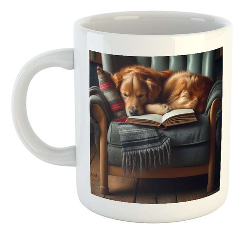 Taza Ceramica Perro En Un Sillon Libro Book Leyendo