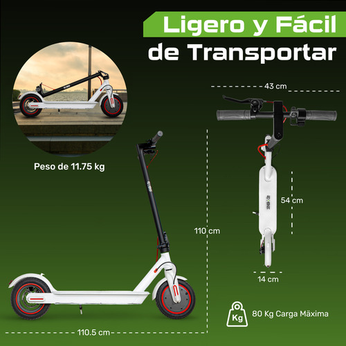 Scooter Electrico Plegable E-be Lx30 Monopatin 32km Led 500w Color Blanco