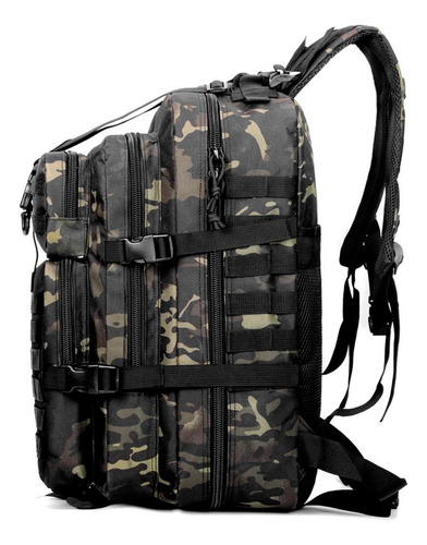 Mochila Tática Impermeável 50 Litros Cor Preto Black Patch Desenho Do Tecido Escura V Camuflada