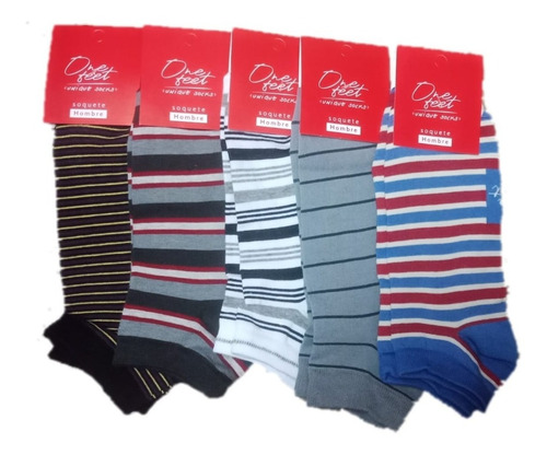 Imagen 5 de 10 de Pack X12 One Feet Soquetes Cortos Hombre Rayados Art. 1000