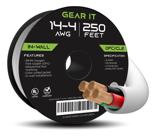 Gearit Cable De Altavoz 12/4 (250 Pies), Calibre 12 Awg, Cab