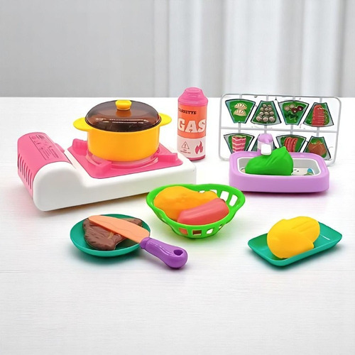 Cocinita Infantil Asador Comida Y Trastecitos De Juguete Color Colores