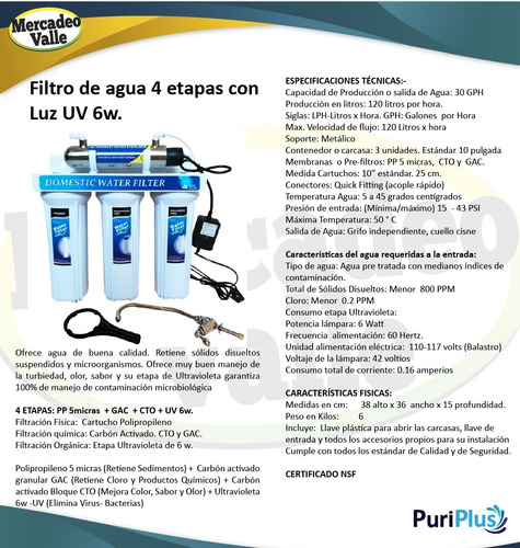 Filtro De Agua 4 Etapas Lampara Ultravioleta Uv Germicida