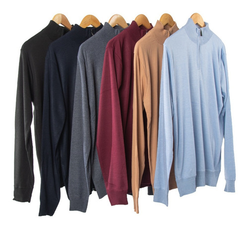Imagen 5 de 7 de Sweater Hombre Tipo Polera Medio Cierre De Hilo Importado