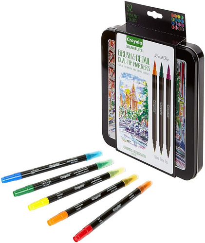 Marcadores Crayola Doble Punta Lata Decorativa 16u 32 Puntas
