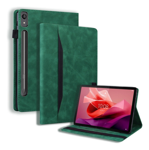 Funda De Piel Verde Y Empalme Para Lenovo Tab P12 12.7