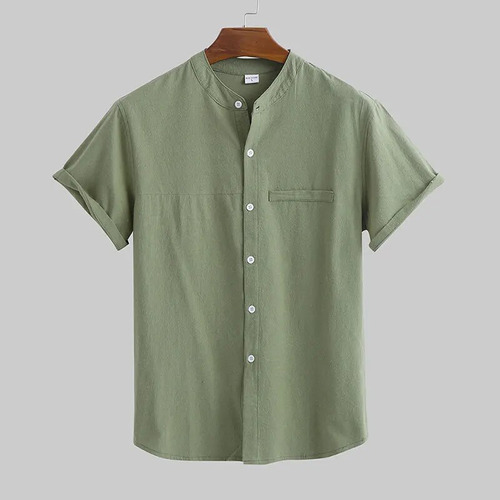 Camisas De Lino Y Algodón De Verano Para Hombre, Mangas Cort