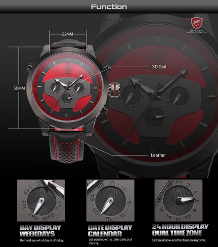 Reloj Shark Sh207 Fecha, Doble Zona Horaria
