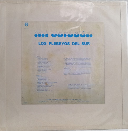 Jch- Los Plebeyos Del Sur Mi Corazon Huaynos Arequipeños Lp (Usado)