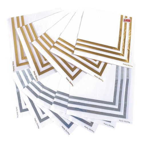 Servilletas Papel Borde Plateado Dorado X 12 - Cc