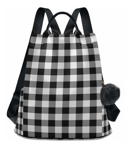 Alaza Mochila Retro Cuadro Bufalo Negro Blanco Para Mujer