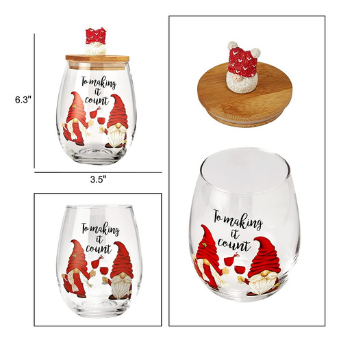 Copas De Vino Y Agua De Gnomo De Navidad Con Cubierta De Mad