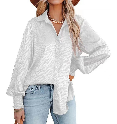 Camisa Mujer Moda Casual Suelto Elegante De Cebra Satén