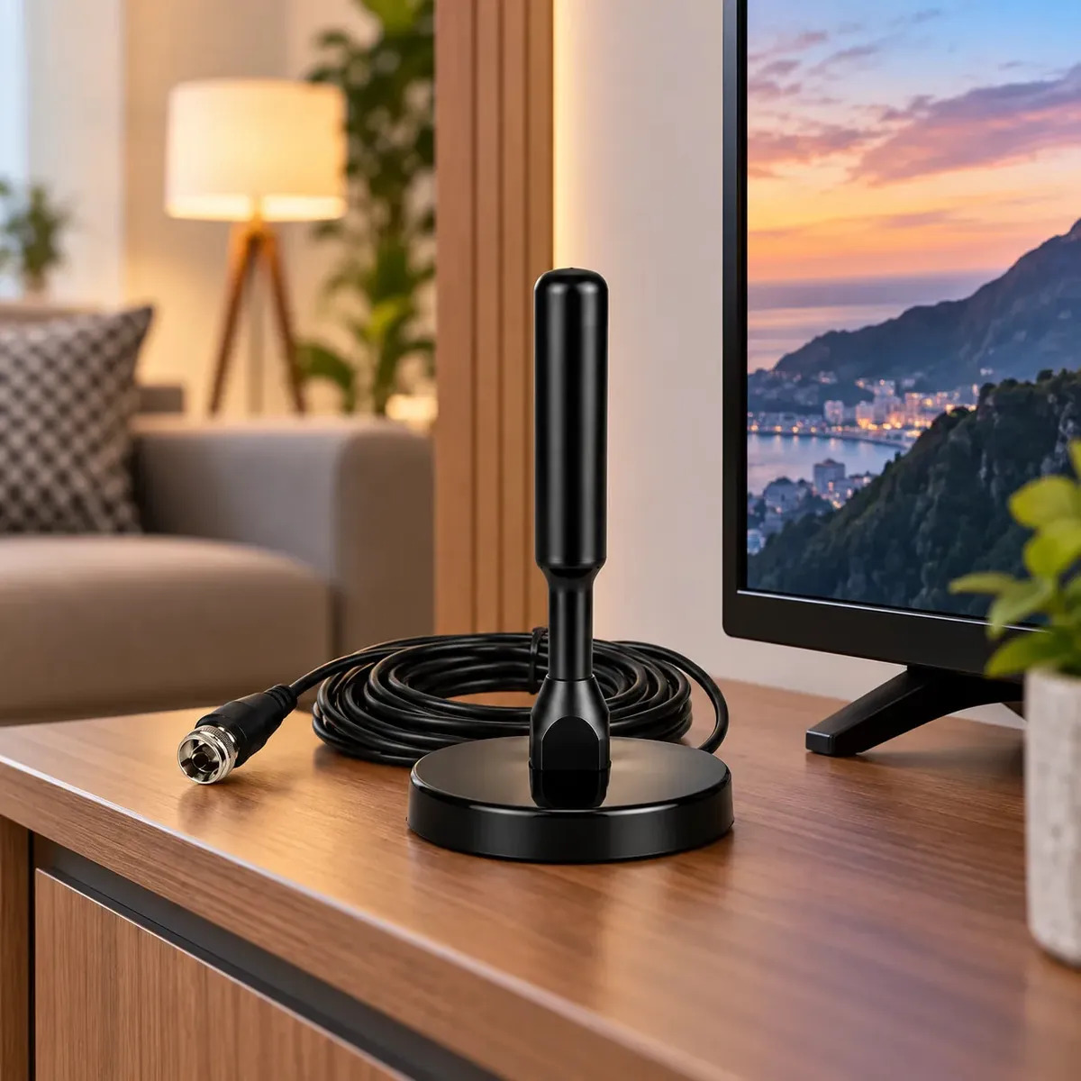 Antena Digital Interna Externa HDTV UHF Com Cabo Longo De 5 Metros Até 240km Com Base Magnetica Distancia Brazuca Cell