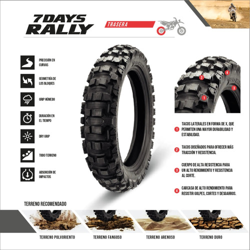 Cubierta Trasera Borilli 7 Days Rally 140/80-18 Enduro Cross