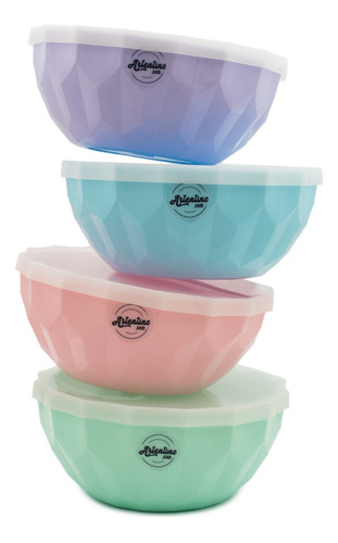Imagen 1 de 6 de Pack 4 Bowl Grande Ensalada Postre Compotera Colores Pastel