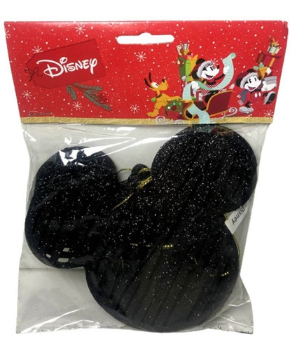 Kit 06 Enfeites Árvore De Natal Preto Glitter Mickey Disney