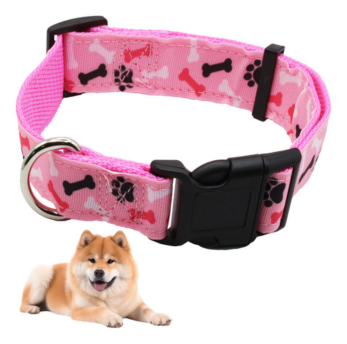 Meru Collar Para Perros Raza Mediana y Grande Ajustable Color Huesos Rosa Meru Mas70