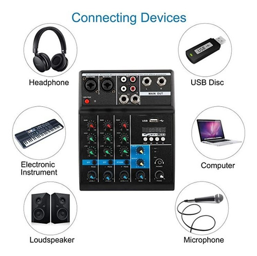 Imagen 2 de 7 de Patioer 4 Canales Mini Usb Audio Mixer Amplificador Consola.