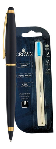 Kit Caneta Luxo Crown Metal Esferográfica + Carga Extra Azul Cor Do Exterior Preto