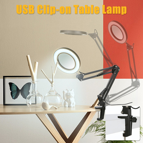 Lámpara De Mesa Flexible Con Pinza Tomshine Con Lupa 8x