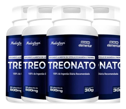 Kit 4 Magnesio Treonato 300 Cápsulas500mg Medinfarm Memoria