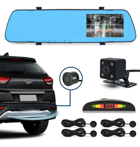 Kit Retrovisor Com Tela + Câmera + Sensor Ré Logus